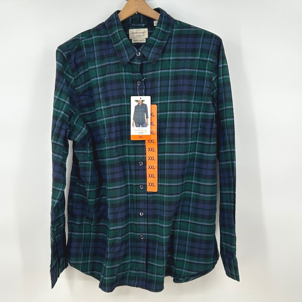 Weatherproof Vintage Flannel Shirt XXL Wms Long Sleeve Button Up Plaid Stretch